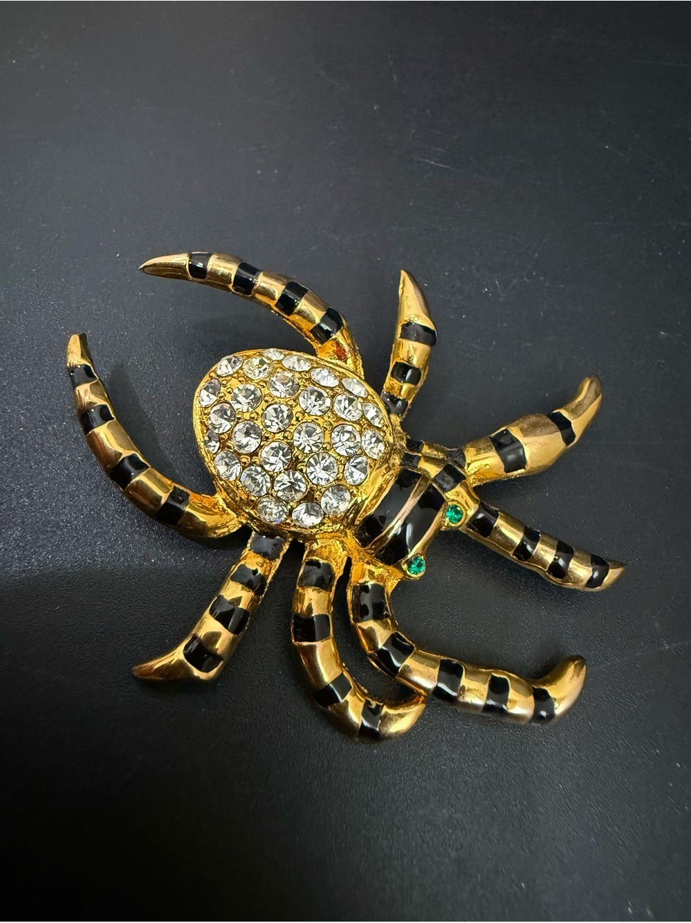 Unsigned Gold-tone Pave Crystal Spider Brooch